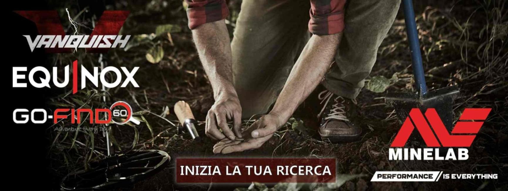 Pubblicità per metal detector Minelab, inizia la tua ricerca.