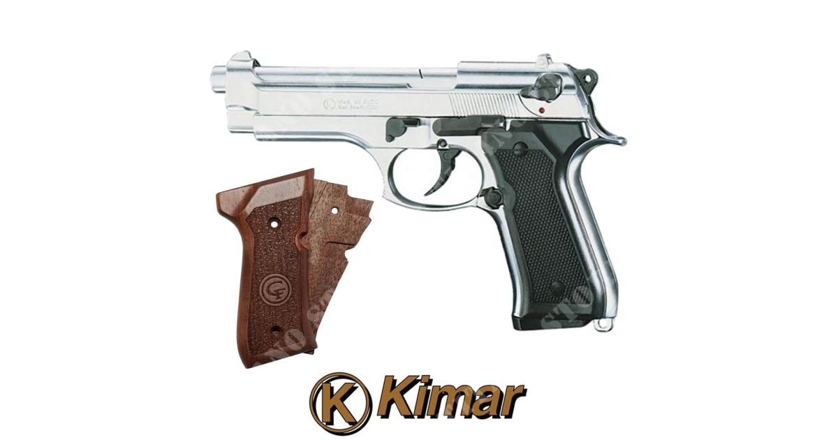 Blank pistol cal.9mm mod.92 chrome - wood grip kit - kimar (160-110): Blank  guns - kimar for Softair